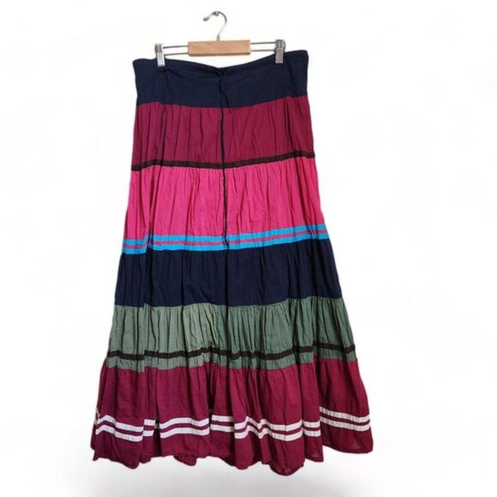 Y2K 90s Tiered Patchwork Maxi Skirt Sz Small Pull On Color Block Hippie Boho